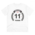 HamariDookan Men's PC Cotton 11th Anniversary Printed T Shirt (Color: White, Thread Count: 180GSM)