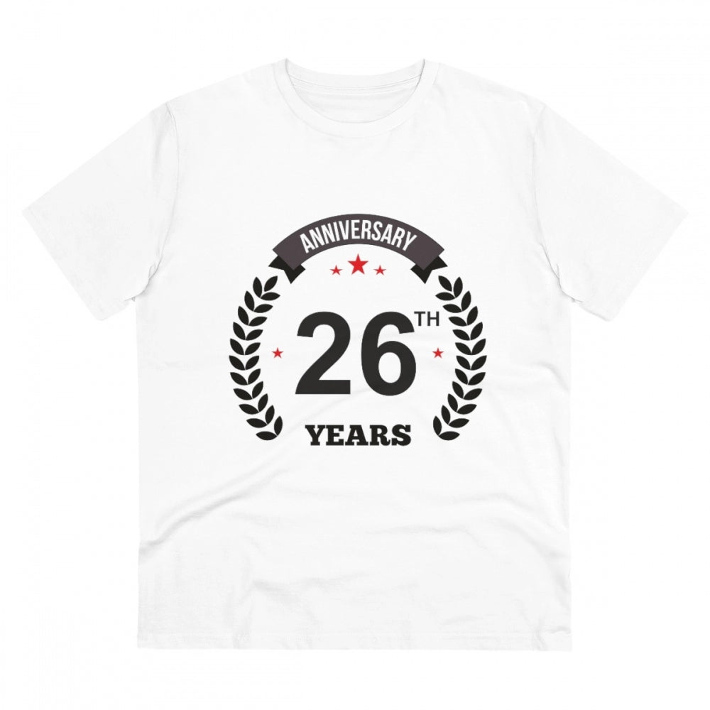 HamariDookan Men's PC Cotton 26th Anniversary Printed T Shirt (Color: White, Thread Count: 180GSM)