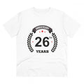 HamariDookan Men's PC Cotton 26th Anniversary Printed T Shirt (Color: White, Thread Count: 180GSM)