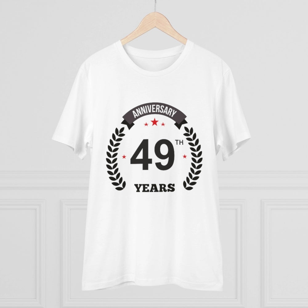 HamariDookan Men's PC Cotton 49th Anniversary Printed T Shirt (Color: White, Thread Count: 180GSM)