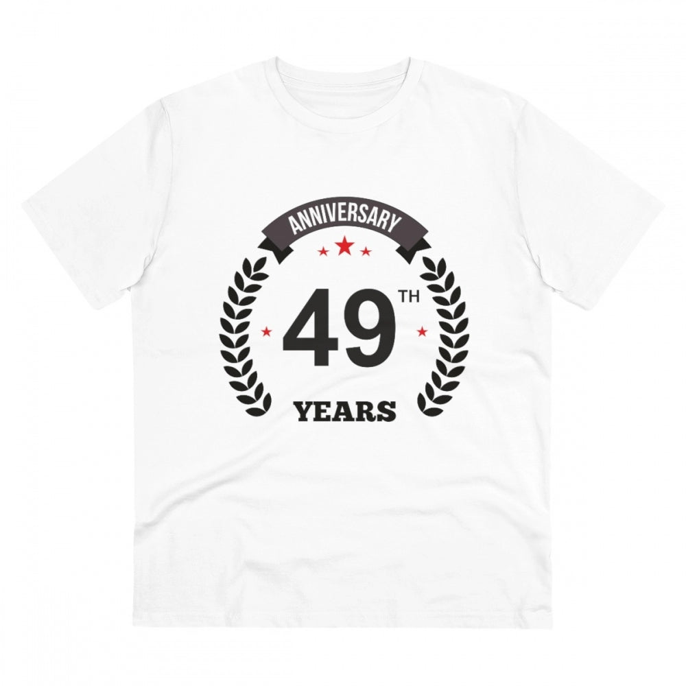 HamariDookan Men's PC Cotton 49th Anniversary Printed T Shirt (Color: White, Thread Count: 180GSM)