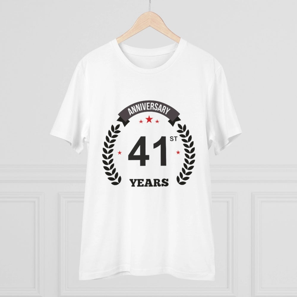 HamariDookan Men's PC Cotton 41st Anniversary Printed T Shirt (Color: White, Thread Count: 180GSM)