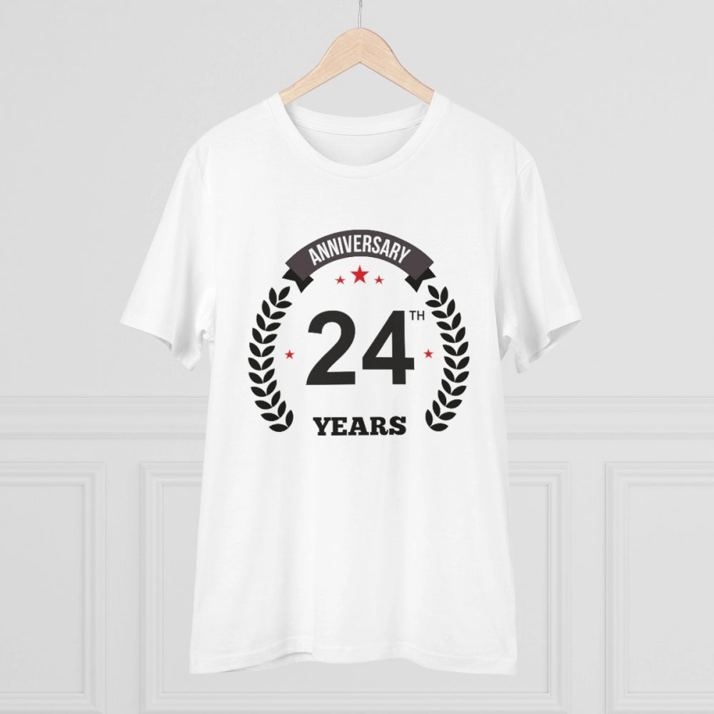 HamariDookan Men's PC Cotton 24th Anniversary Printed T Shirt (Color: White, Thread Count: 180GSM)