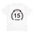 HamariDookan Men's PC Cotton 15th Anniversary Printed T Shirt (Color: White, Thread Count: 180GSM)