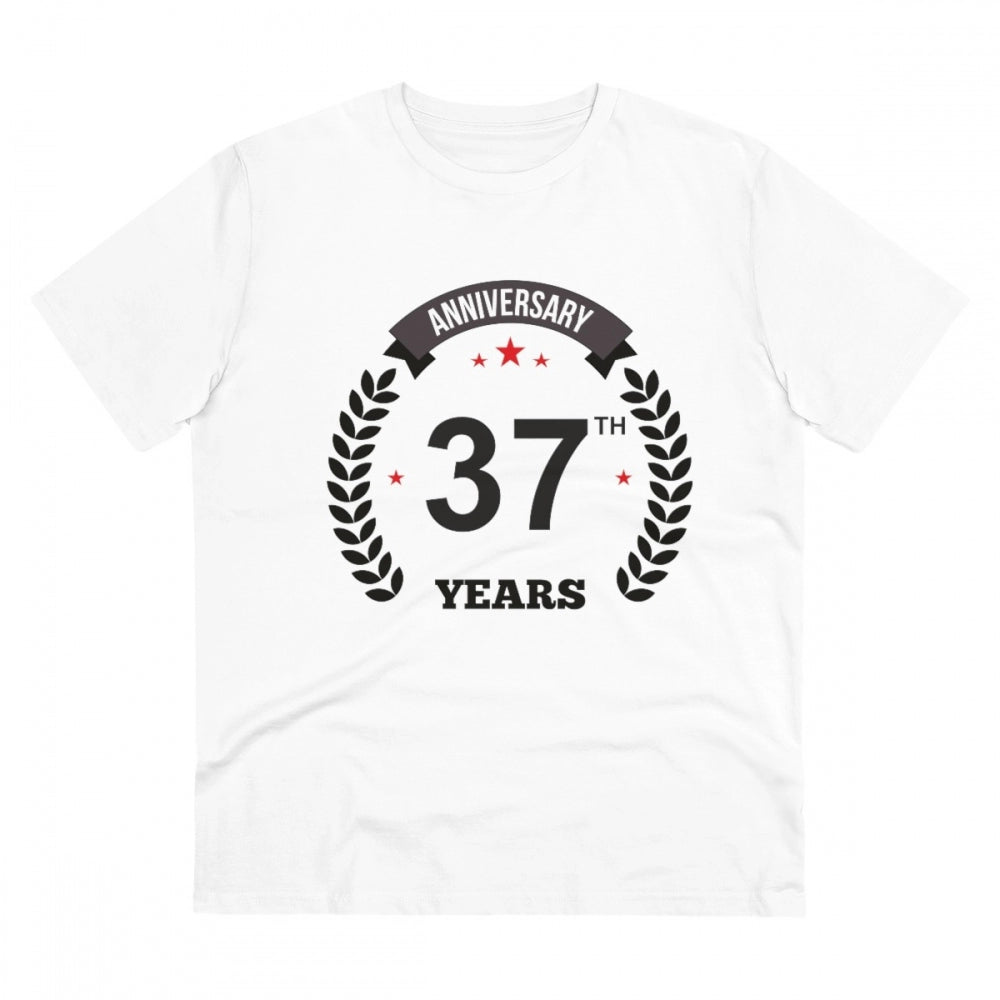 HamariDookan Men's PC Cotton 37th Anniversary Printed T Shirt (Color: White, Thread Count: 180GSM)