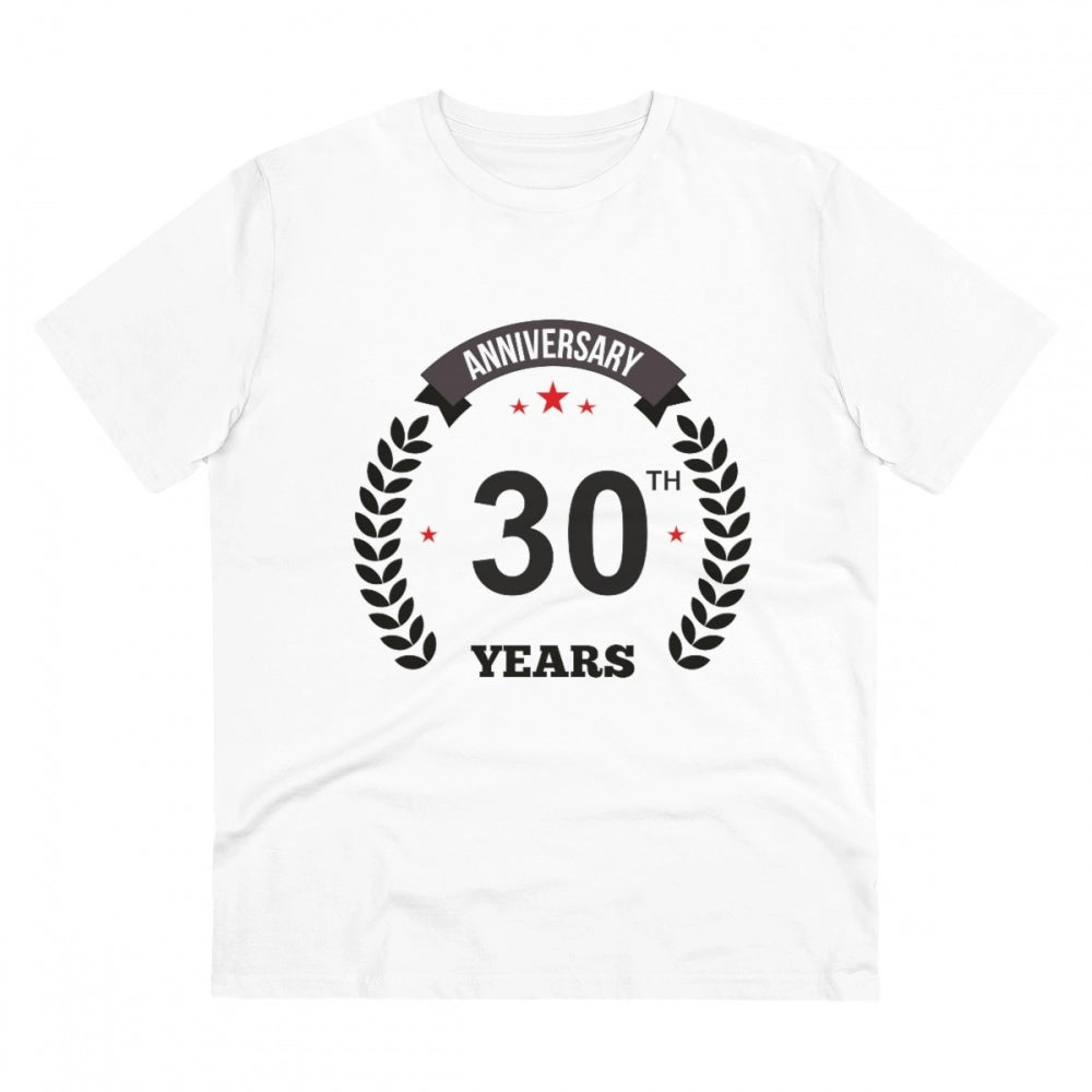 HamariDookan Men's PC Cotton 30th Anniversary Printed T Shirt (Color: White, Thread Count: 180GSM)