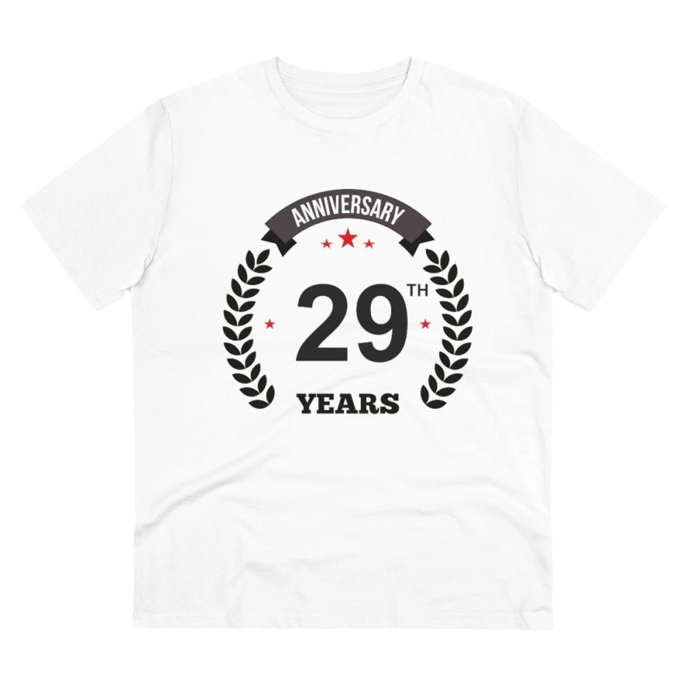 HamariDookan Men's PC Cotton 29th Anniversary Printed T Shirt (Color: White, Thread Count: 180GSM)