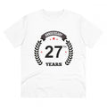 HamariDookan Men's PC Cotton 27th Anniversary Printed T Shirt (Color: White, Thread Count: 180GSM)