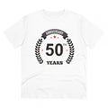 HamariDookan Men's PC Cotton 50th Anniversary Printed T Shirt (Color: White, Thread Count: 180GSM)