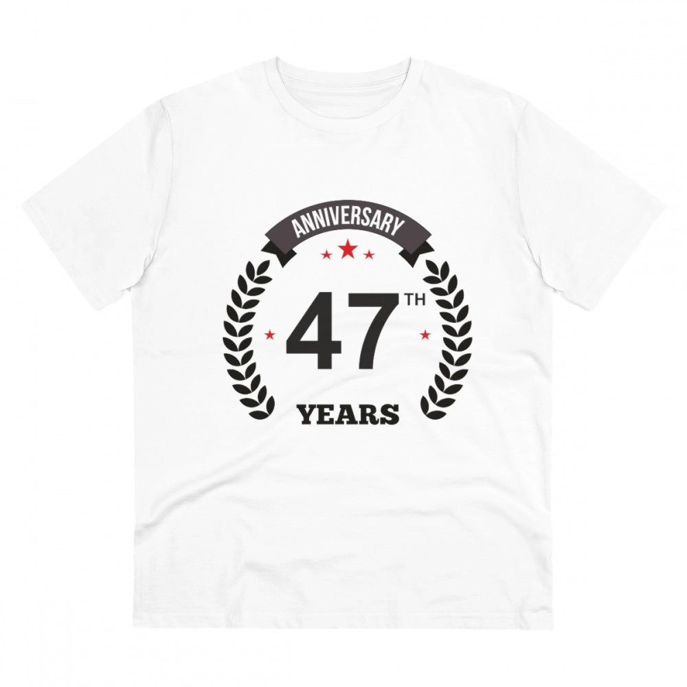 HamariDookan Men's PC Cotton 47th Anniversary Printed T Shirt (Color: White, Thread Count: 180GSM)