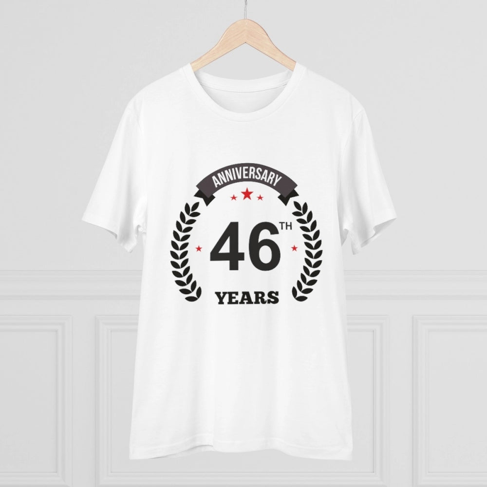 HamariDookan Men's PC Cotton 46th Anniversary Printed T Shirt (Color: White, Thread Count: 180GSM)