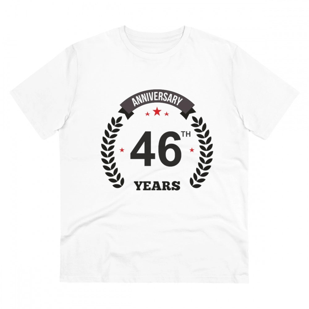 HamariDookan Men's PC Cotton 46th Anniversary Printed T Shirt (Color: White, Thread Count: 180GSM)