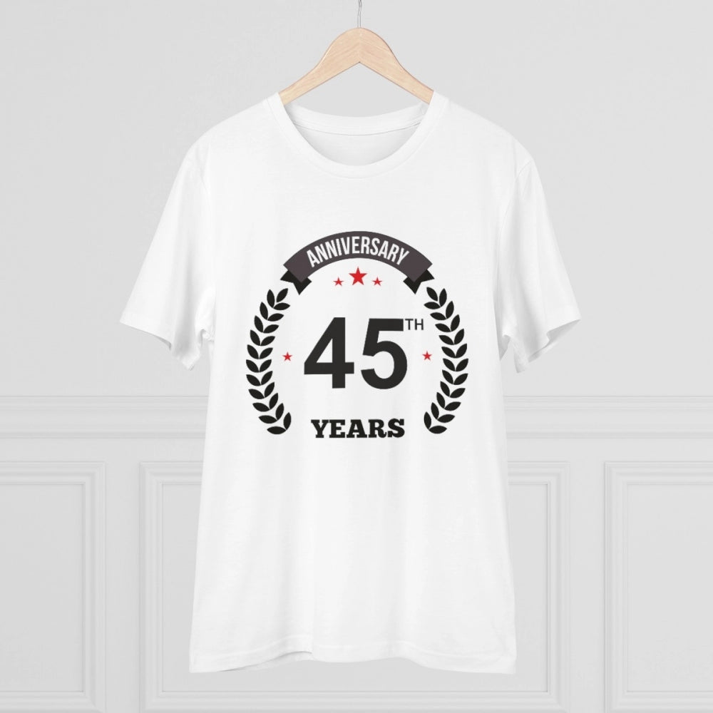 HamariDookan Men's PC Cotton 45th Anniversary Printed T Shirt (Color: White, Thread Count: 180GSM)