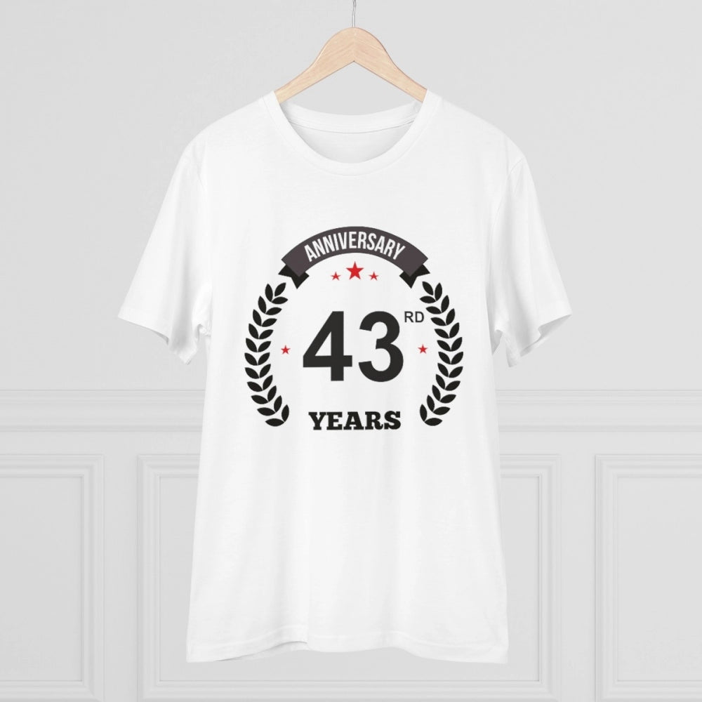 HamariDookan Men's PC Cotton 43rd Anniversary Printed T Shirt (Color: White, Thread Count: 180GSM)