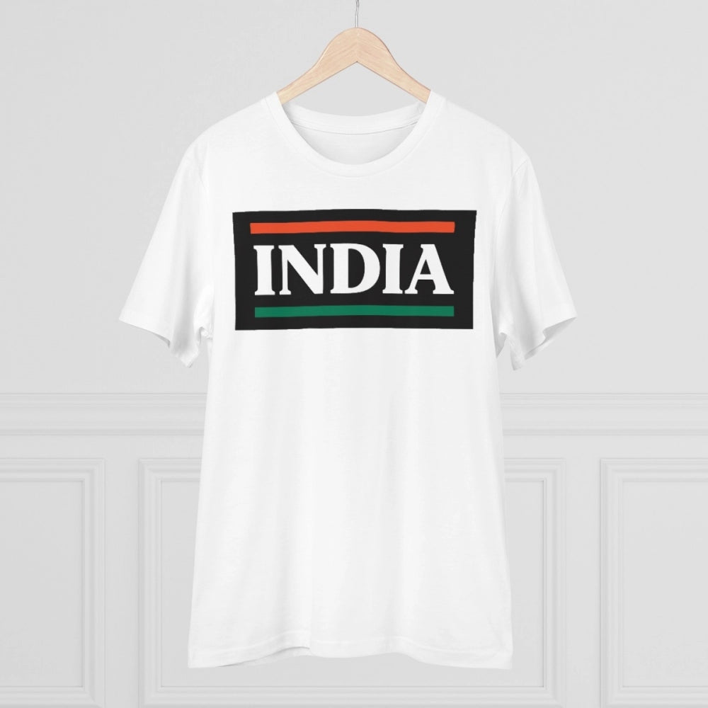 HamariDookan Men's PC Cotton India Printed T Shirt (Color: White, Thread Count: 180GSM)