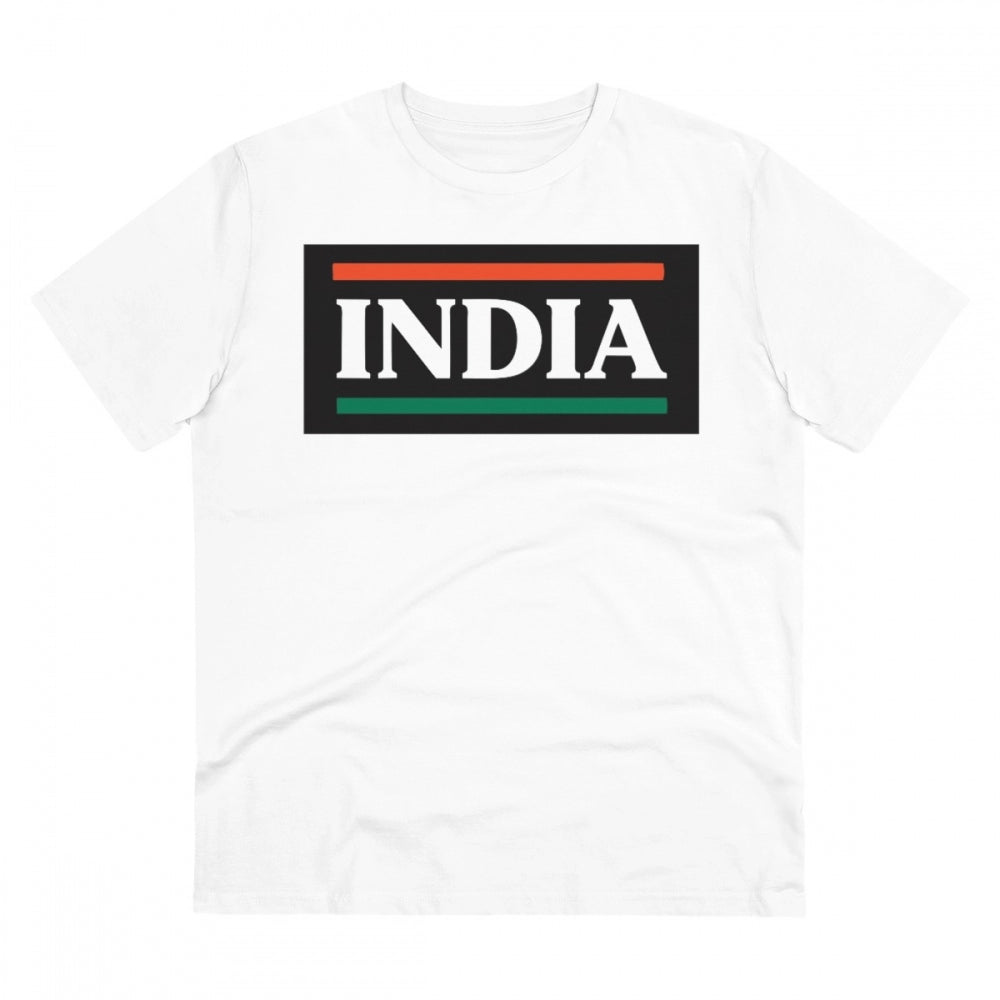 HamariDookan Men's PC Cotton India Printed T Shirt (Color: White, Thread Count: 180GSM)