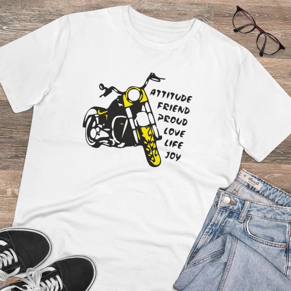 HamariDookan Men's PC Cotton Bike Ride Design Printed T Shirt (Color: White, Thread Count: 180GSM)