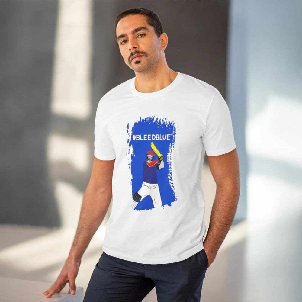 HamariDookan Men's PC Cotton Cricket Design Printed T Shirt (Color: White, Thread Count: 180GSM)