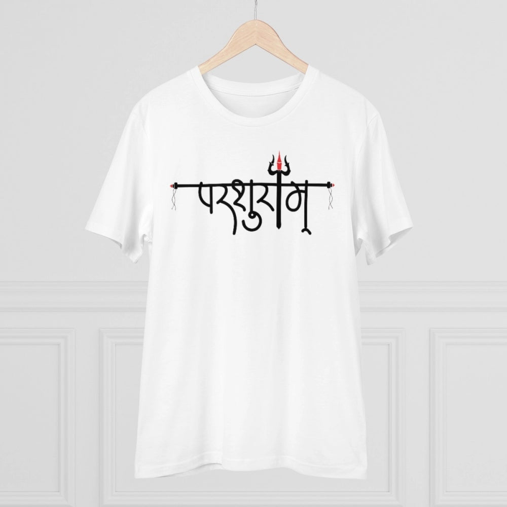 HamariDookan Men's PC Cotton Parsuram Printed T Shirt (Color: White, Thread Count: 180GSM)