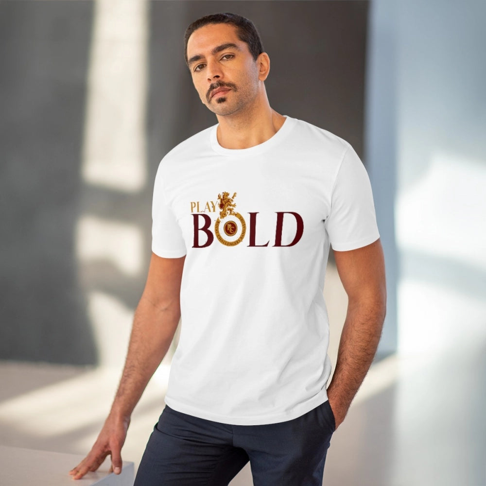 HamariDookan Men's PC Cotton Cricket Design Printed T Shirt (Color: White, Thread Count: 180GSM)