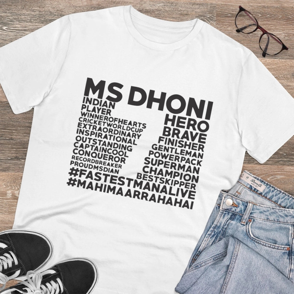 HamariDookan Men's PC Cotton Cricket Design Printed T Shirt (Color: White, Thread Count: 180GSM)