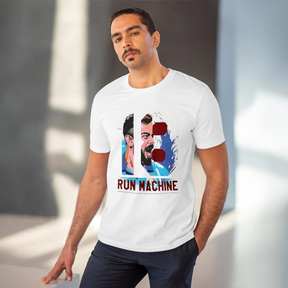 HamariDookan Men's PC Cotton Cricket Design Printed T Shirt (Color: White, Thread Count: 180GSM)
