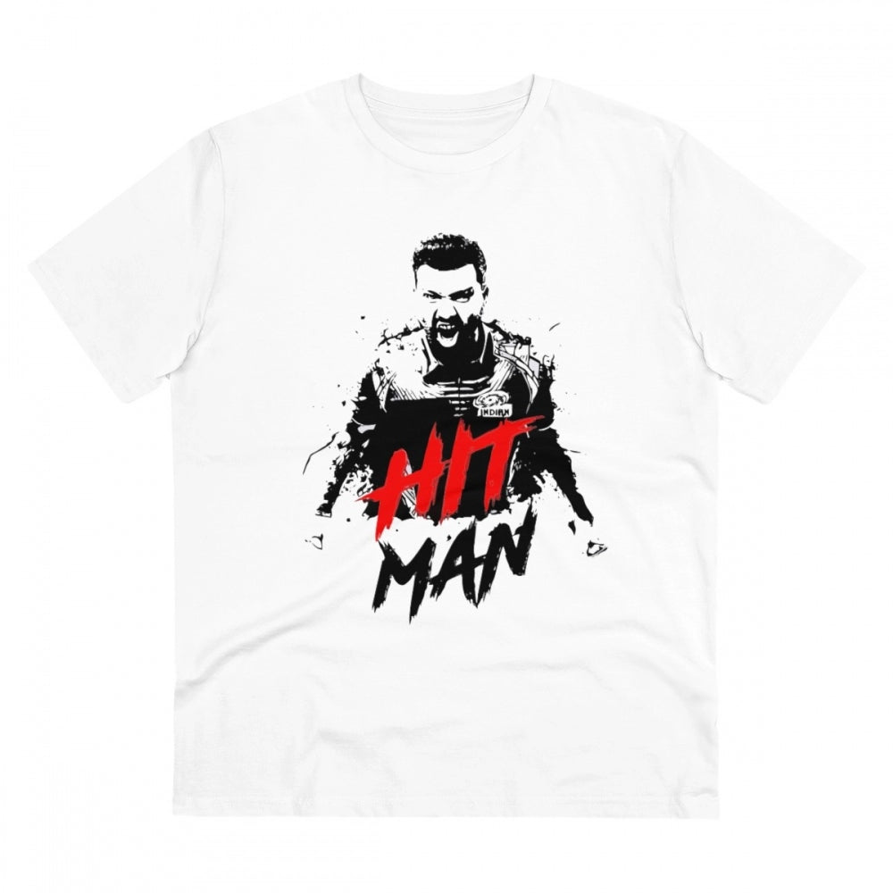 HamariDookan Men's PC Cotton Cricket Design Printed T Shirt (Color: White, Thread Count: 180GSM)