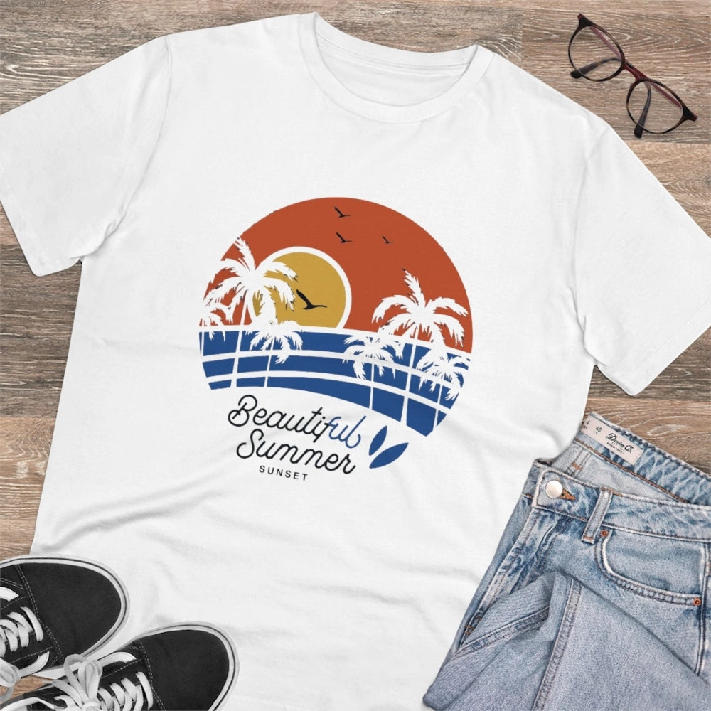 HamariDookan Men's PC Cotton Beautiful Summer Printed T Shirt (Color: White, Thread Count: 180GSM)