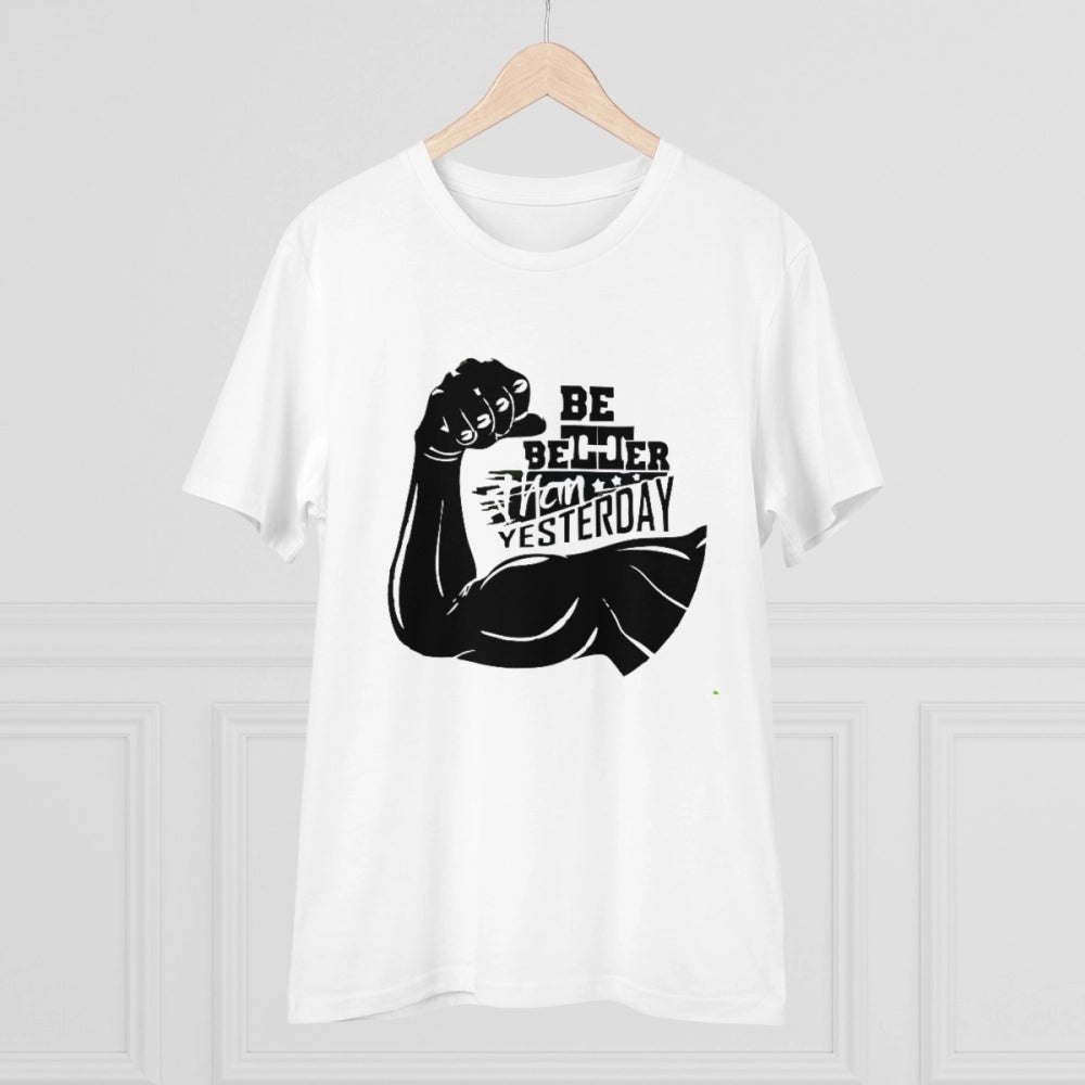 HamariDookan Men's PC Cotton Be Beter Than Yesterday Printed T Shirt (Color: White, Thread Count: 180GSM)