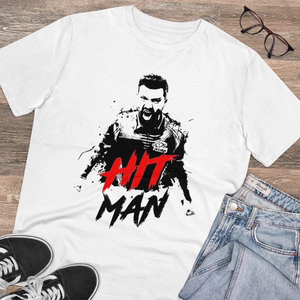 HamariDookan Men's PC Cotton Cricket Design Printed T Shirt (Color: White, Thread Count: 180GSM)
