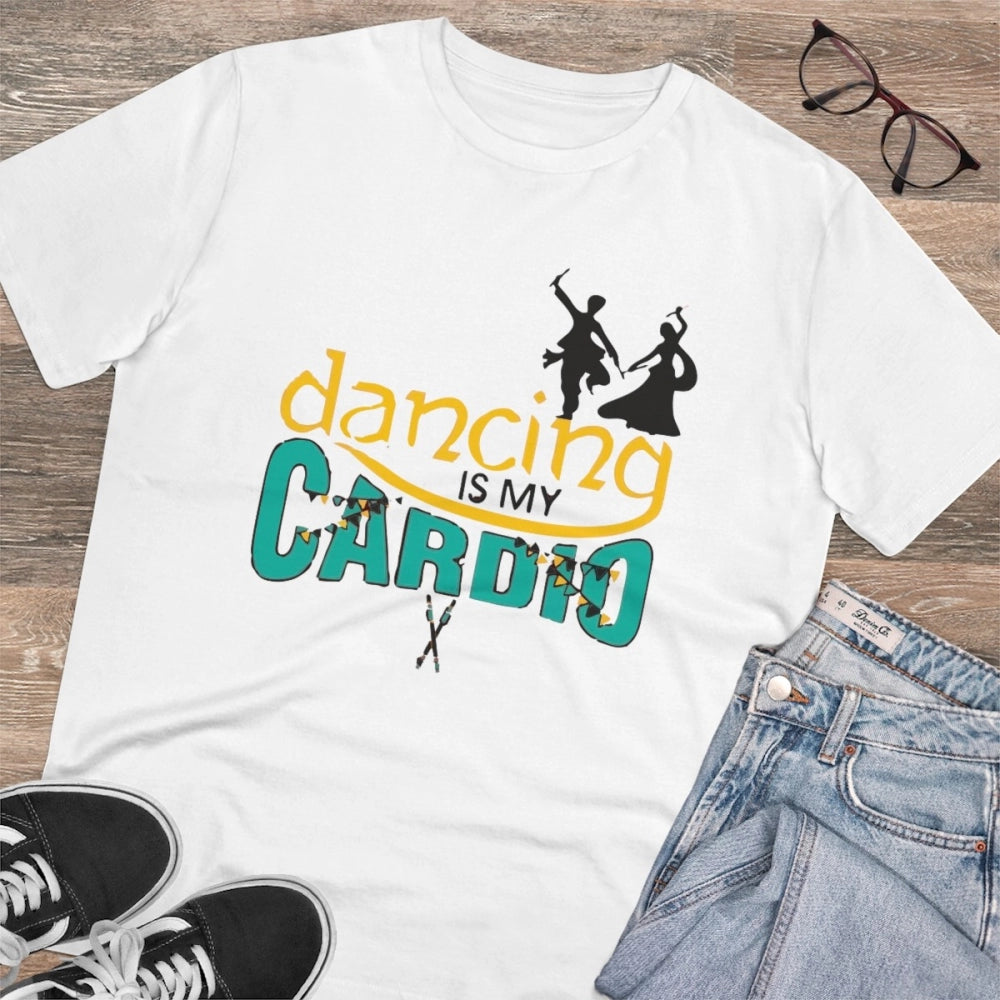 HamariDookan Men's PC Cotton Dancing Is My Cardio Printed T Shirt (Color: White, Thread Count: 180GSM)
