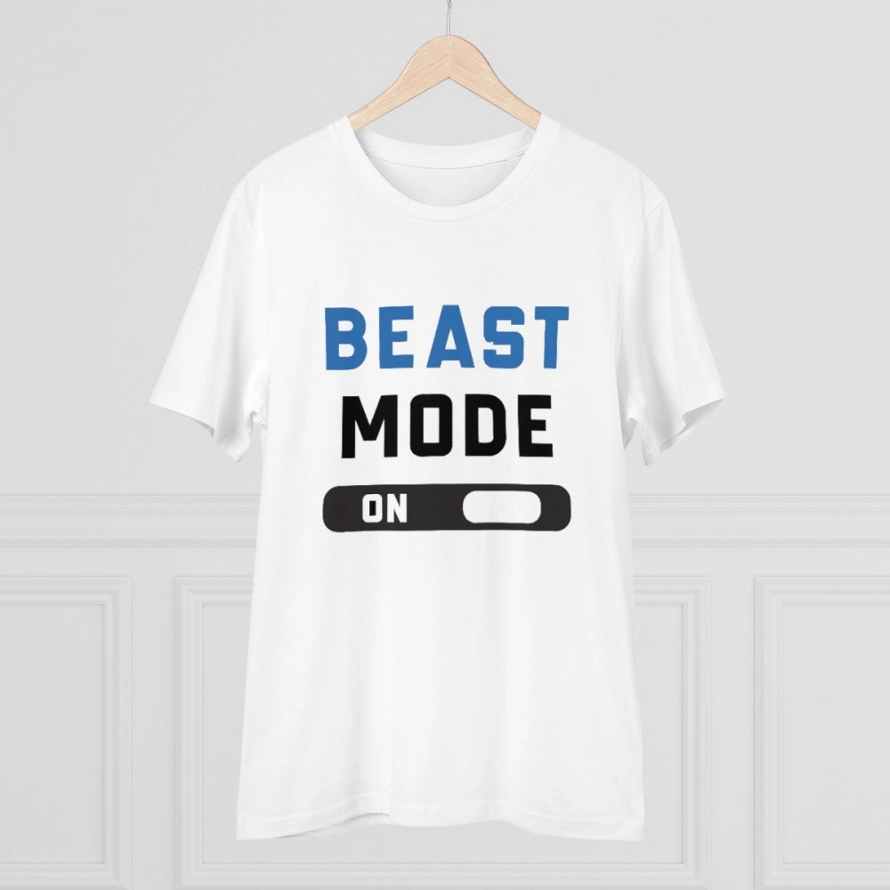 HamariDookan Men's PC Cotton Beast Mode On Printed T Shirt (Color: White, Thread Count: 180GSM)
