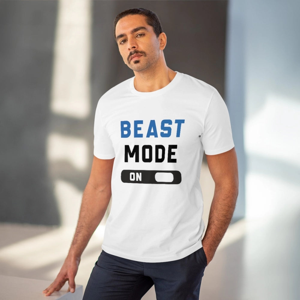HamariDookan Men's PC Cotton Beast Mode On Printed T Shirt (Color: White, Thread Count: 180GSM)