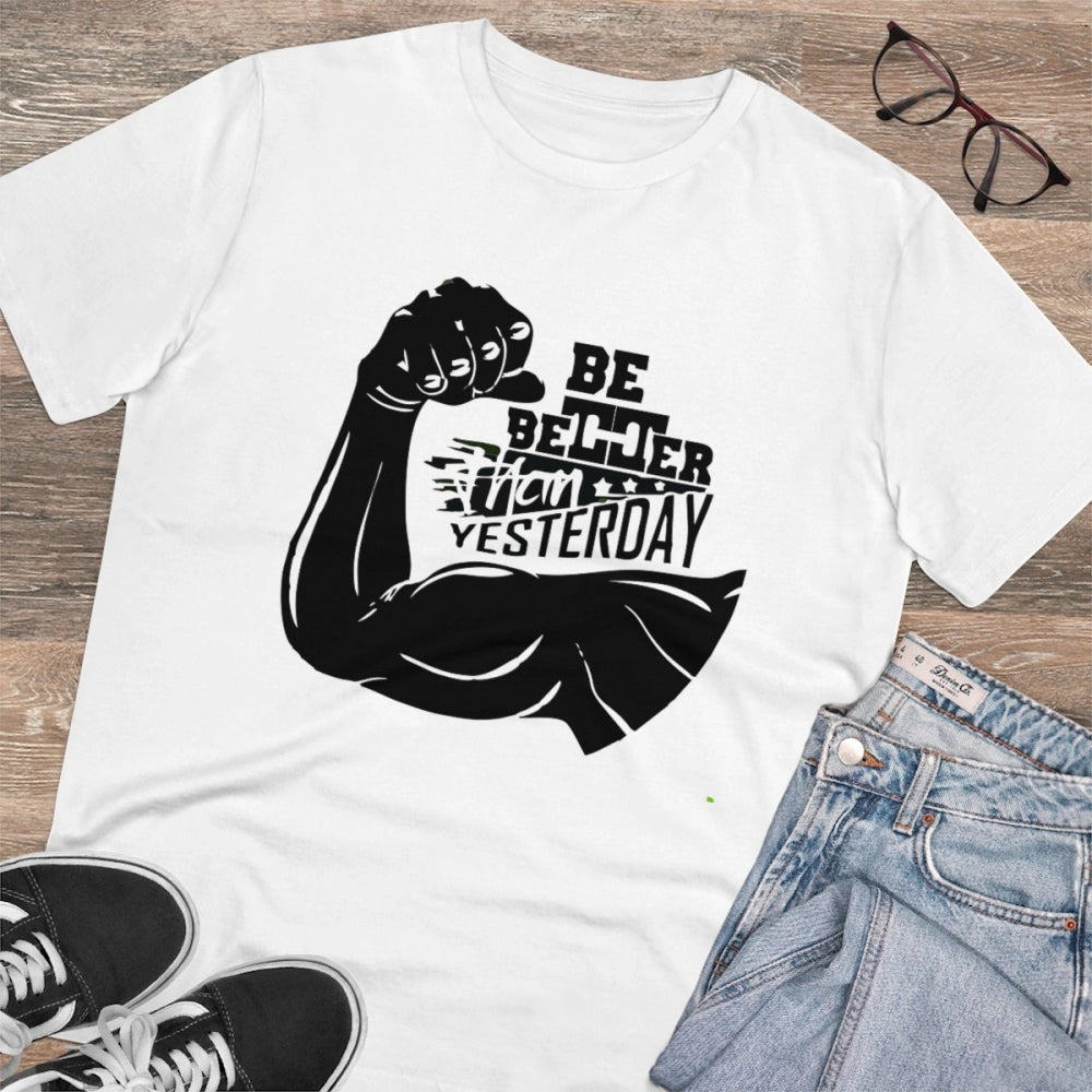 HamariDookan Men's PC Cotton Be Beter Than Yesterday Printed T Shirt (Color: White, Thread Count: 180GSM)