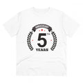 HamariDookan Men's PC Cotton 5th Anniversary Printed T Shirt (Color: White, Thread Count: 180GSM)
