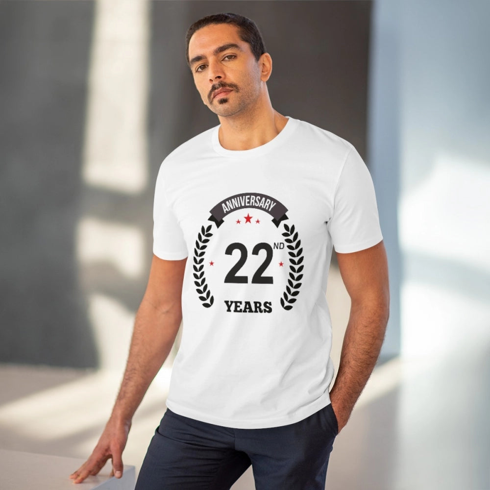 HamariDookan Men's PC Cotton 22nd Anniversary Printed T Shirt (Color: White, Thread Count: 180GSM)