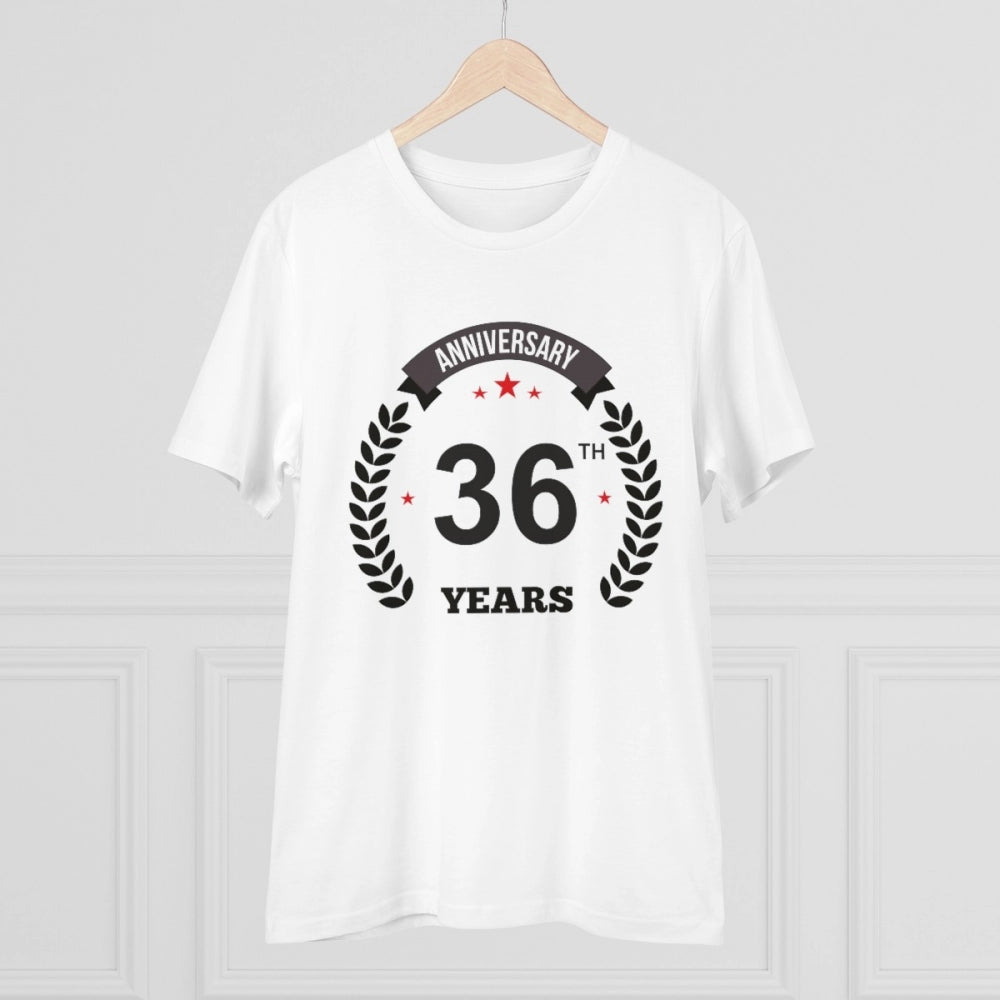HamariDookan Men's PC Cotton 36th Anniversary Printed T Shirt (Color: White, Thread Count: 180GSM)