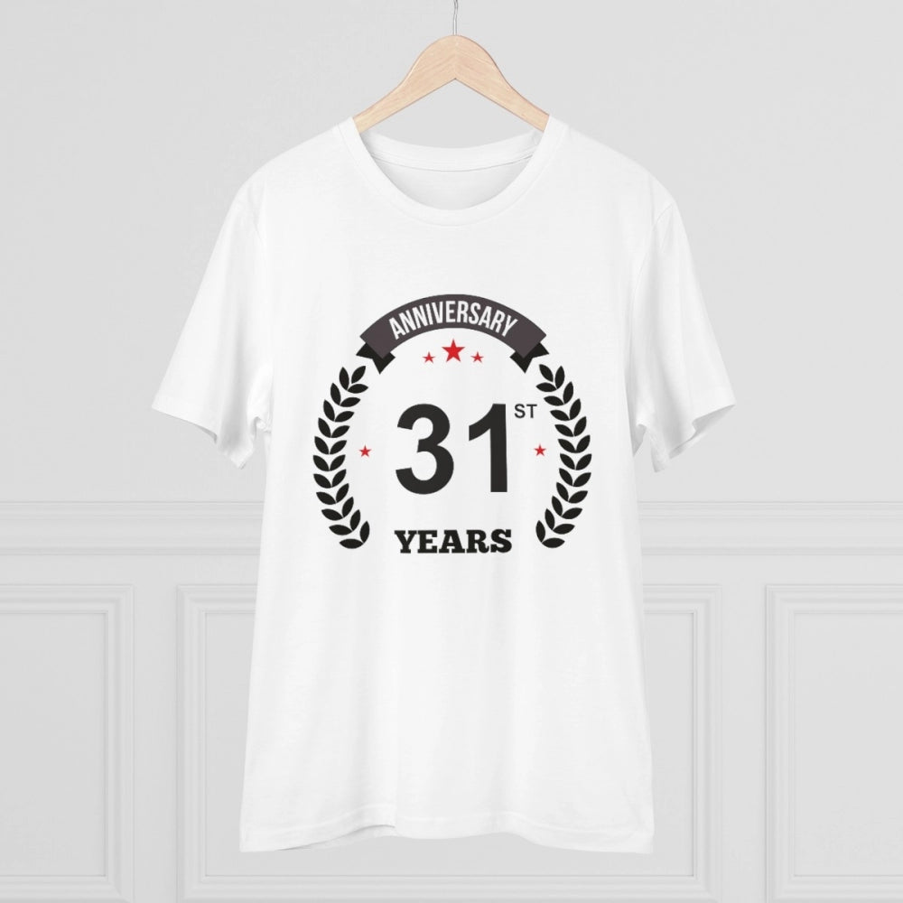 HamariDookan Men's PC Cotton 31st Anniversary Printed T Shirt (Color: White, Thread Count: 180GSM)