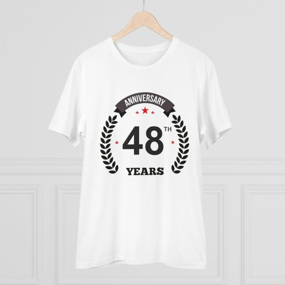HamariDookan Men's PC Cotton 48th Anniversary Printed T Shirt (Color: White, Thread Count: 180GSM)