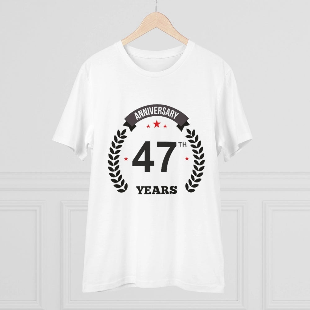 HamariDookan Men's PC Cotton 47th Anniversary Printed T Shirt (Color: White, Thread Count: 180GSM)