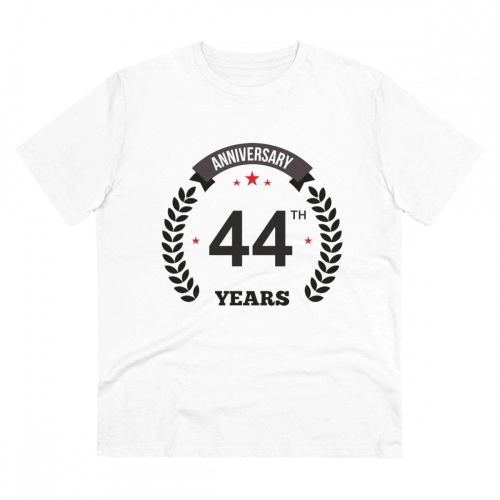 HamariDookan Men's PC Cotton 44th Anniversary Printed T Shirt (Color: White, Thread Count: 180GSM)