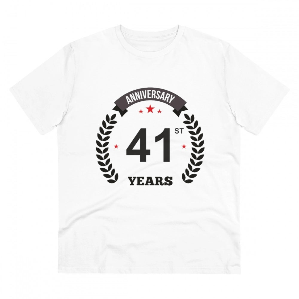 HamariDookan Men's PC Cotton 41st Anniversary Printed T Shirt (Color: White, Thread Count: 180GSM)