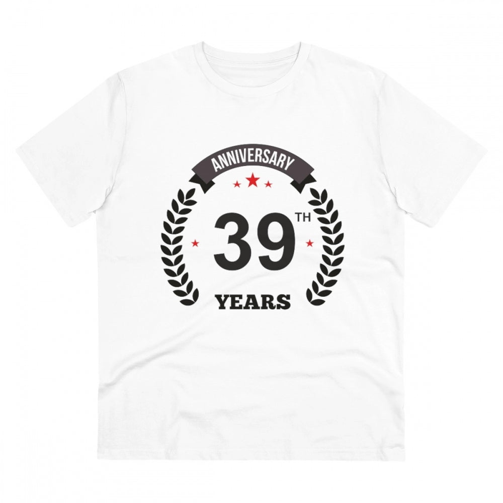 HamariDookan Men's PC Cotton 39th Anniversary Printed T Shirt (Color: White, Thread Count: 180GSM)