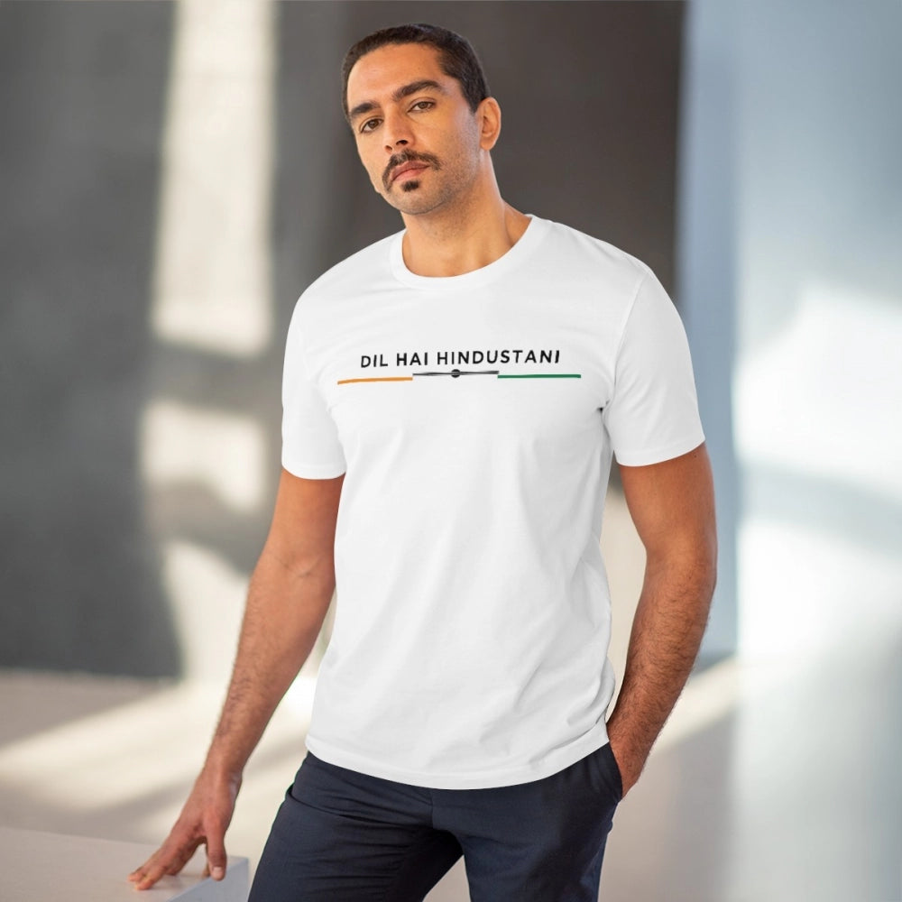 HamariDookan Men's PC Cotton Dil Se Hindustani Printed T Shirt (Color: White, Thread Count: 180GSM)
