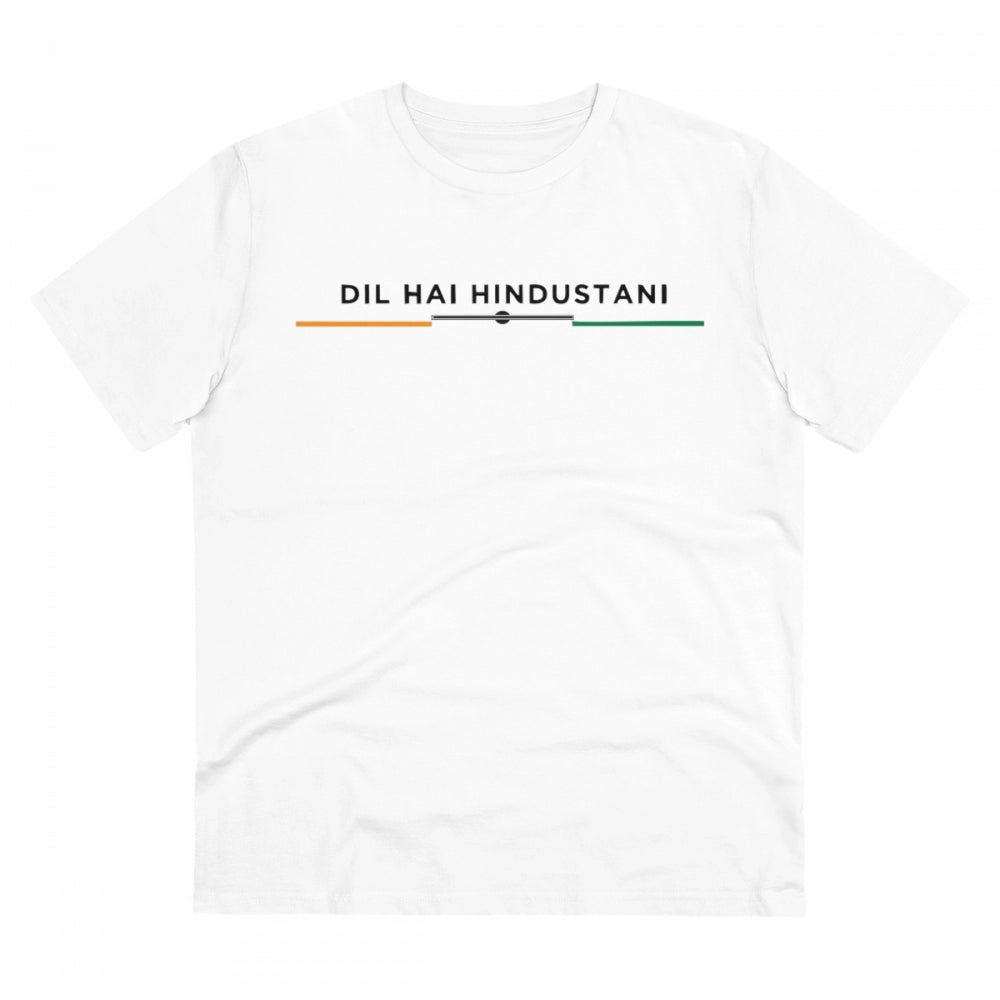 HamariDookan Men's PC Cotton Dil Se Hindustani Printed T Shirt (Color: White, Thread Count: 180GSM)