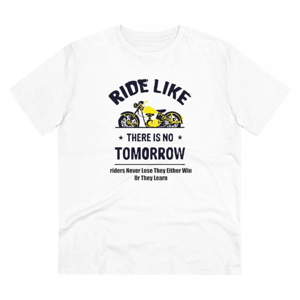 HamariDookan Men's PC Cotton Bike Ride Design Printed T Shirt (Color: White, Thread Count: 180GSM)
