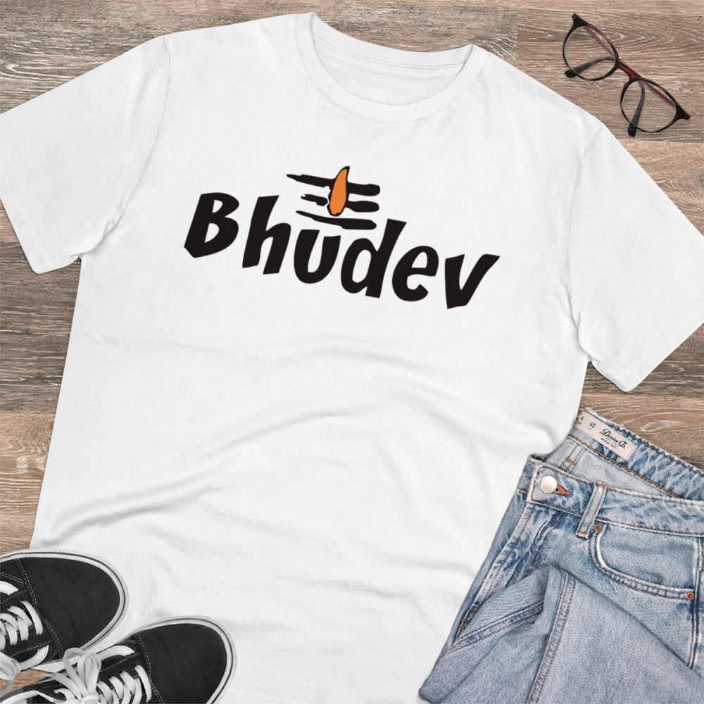 HamariDookan Men's PC Cotton Bhudev Printed T Shirt (Color: White, Thread Count: 180GSM)