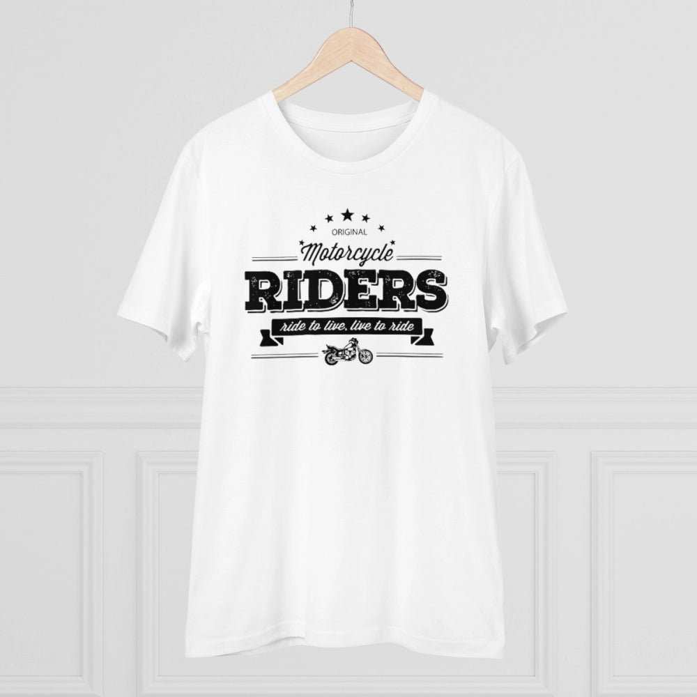 HamariDookan Men's PC Cotton Bike Ride Design Printed T Shirt (Color: White, Thread Count: 180GSM)