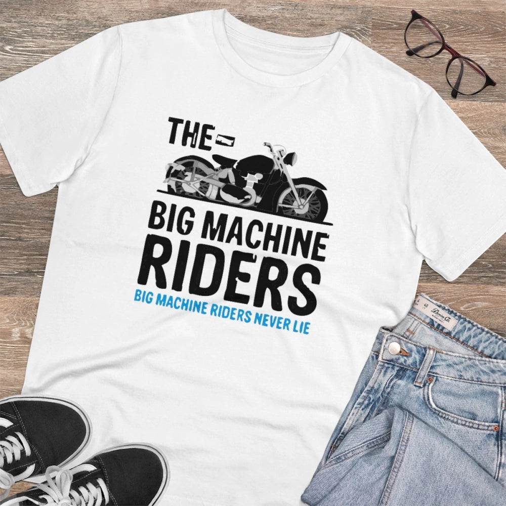 HamariDookan Men's PC Cotton Bike Ride Design Printed T Shirt (Color: White, Thread Count: 180GSM)