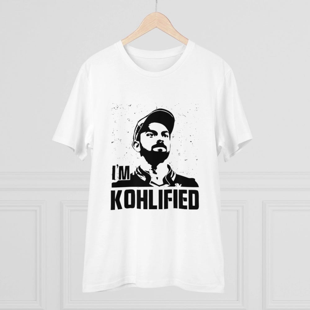 HamariDookan Men's PC Cotton Cricket Design Printed T Shirt (Color: White, Thread Count: 180GSM)